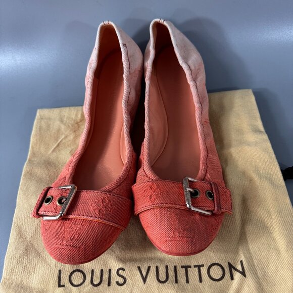100% Authentic Louis Vuitton Two Tone Denim Buckle Scrunch Ballet Flats Size 41 - Picture 4 of 15